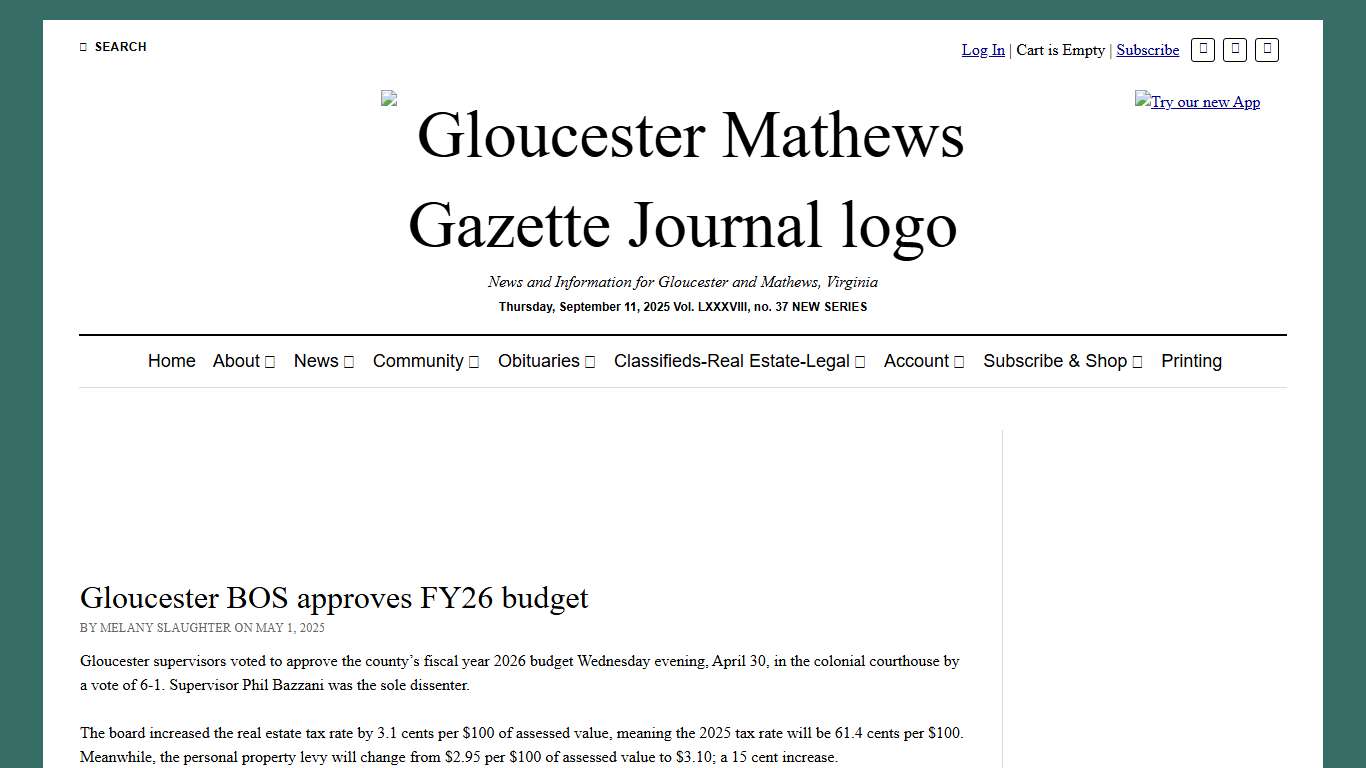 Gloucester BOS approves FY26 budget - Gazette Journal
